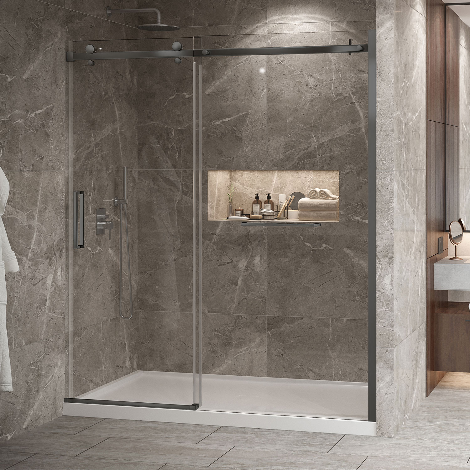 Shower base 72 x 36, in alcove, in matte white